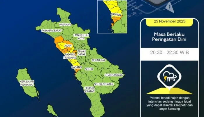 BMKG: Hujan Lebat Disertai Petir Masih Berpotensi Terjadi di Sumbar